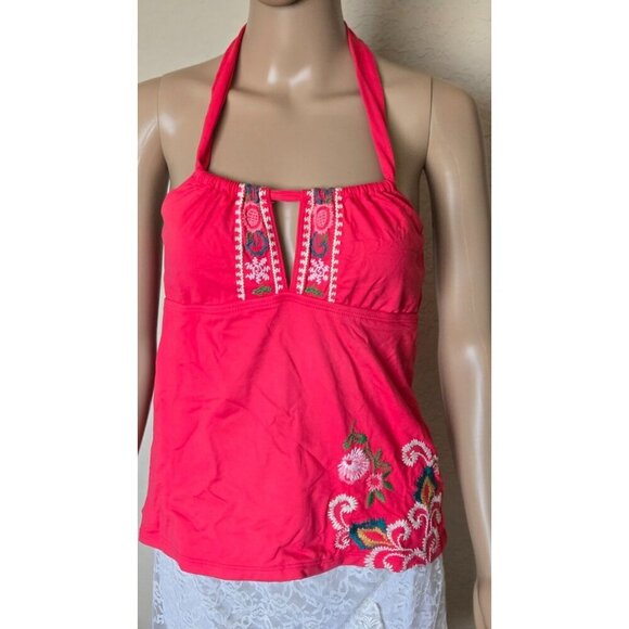 Lucky Brand swimwear halter Tankini coral embraided size S - Picture 2 of 8